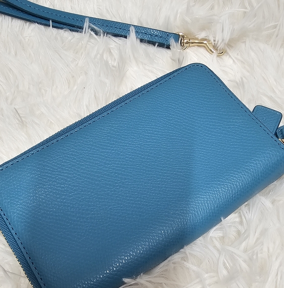 Coach Bags EUC Double Zip Bifold Coin Zip Wallet Detachable Wrist Strap Teal - Picture 15 of 16